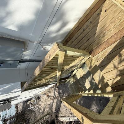 Exterior stairs and elevated deck